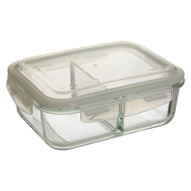 Premier Housewares Freska 2 Section Rectangular Glass Container With Lid 1520 Ml