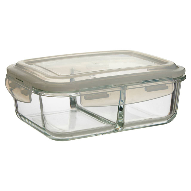 premier housewares Freska 2 Section Rectangular Glass Container With Lid 1520 ml