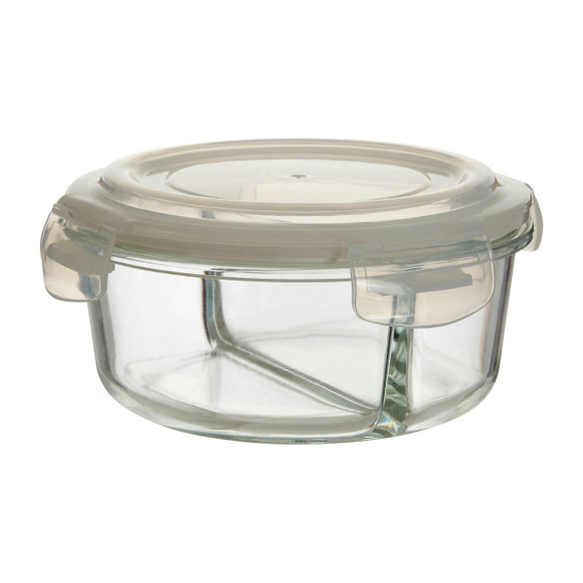 premier housewares Freska 2 Section Round Glass Container With Lid 950 ml