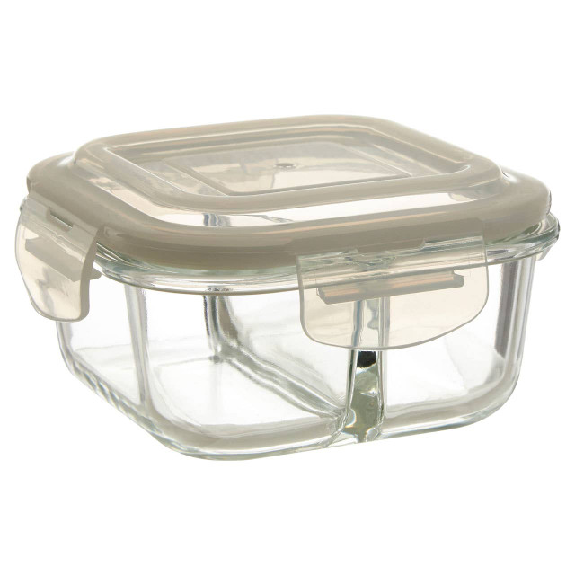 Premier Housewares Freska 2 Section Square Glass Container With Lid 520 Ml