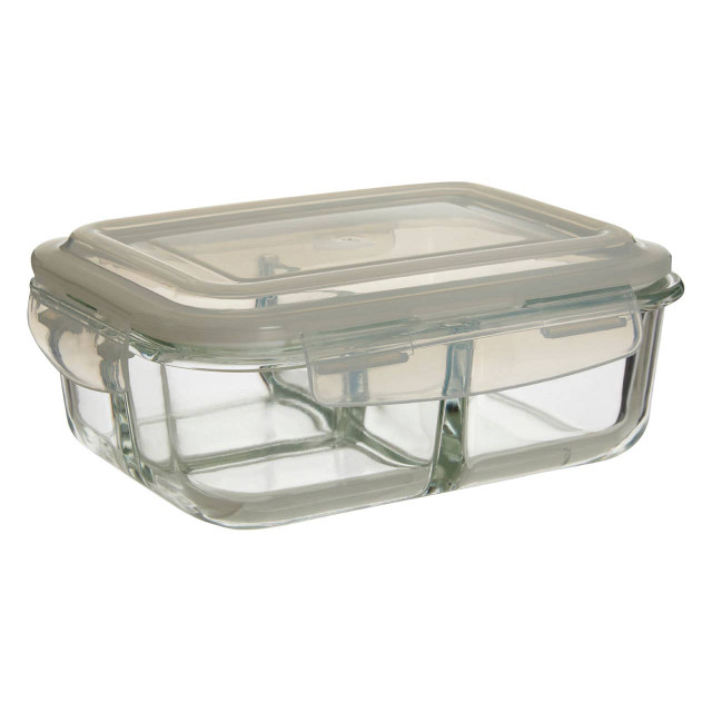 Premier Housewares Freska 3 Section Rectangular Glass Container With Lid 1040 Ml