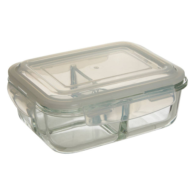 Premier Housewares Freska 3 Section Rectangular Glass Container With Lid 1040 Ml