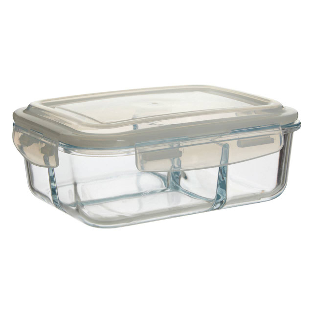 Premier Housewares Freska 3 Section Rectangular Glass Container With Lid 1520 Ml