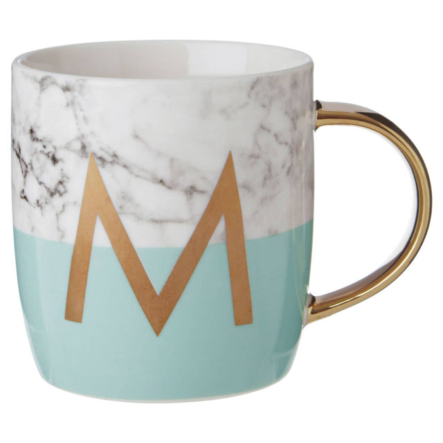 Premier Housewares Frosted Deco Marble Effect And Pastel Green Monogram Mug M