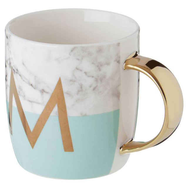Premier Housewares Frosted Deco Marble Effect And Pastel Green Monogram Mug M