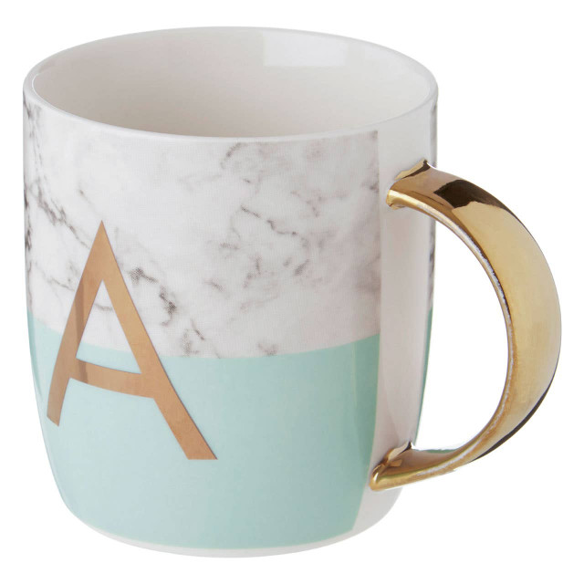 Premier Housewares Frosted Deco Marble Effect And Pastel Green Monogram Mug A