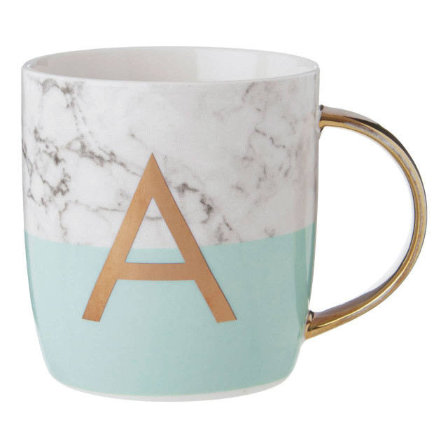 premier housewares Frosted Deco Marble Effect and Pastel Green Monogram Mug A
