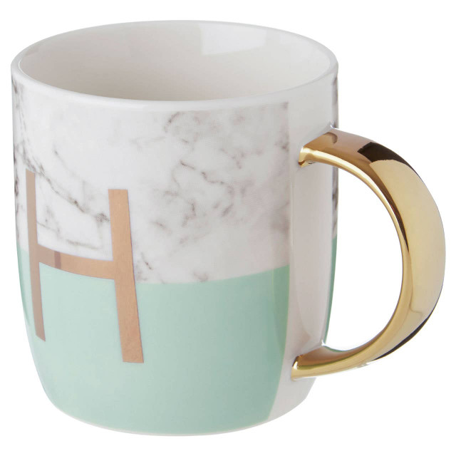 Premier Housewares Frosted Deco Marble Effect And Pastel Green Monogram Mug H