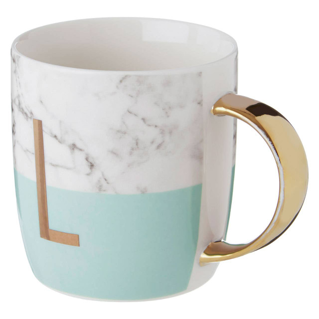 Premier Housewares Frosted Deco Marble Effect And Pastel Green Monogram Mug L