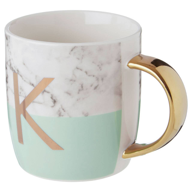 Premier Housewares Frosted Deco Marble Effect And Pastel Green Monogram Mug K