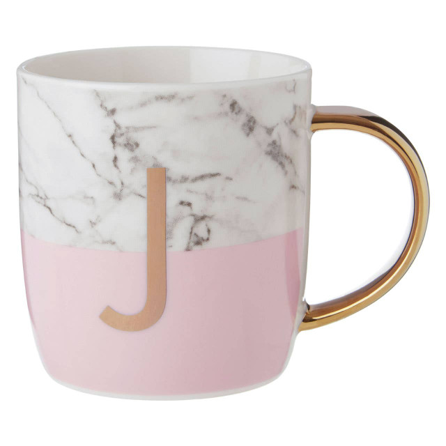 premier housewares Frosted Deco Marble Effect and Pink Monogram Mug J