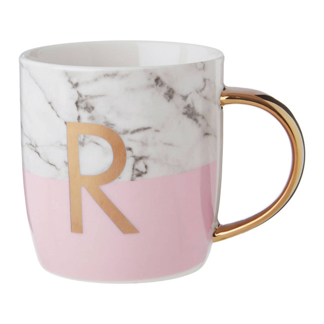 premier housewares Frosted Deco Marble Effect and Pink Monogram Mug R
