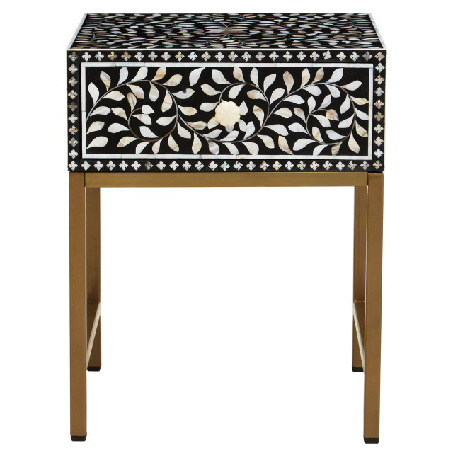 Premier Housewares Fusion 1 Drawer Side Table With Bone Inlay