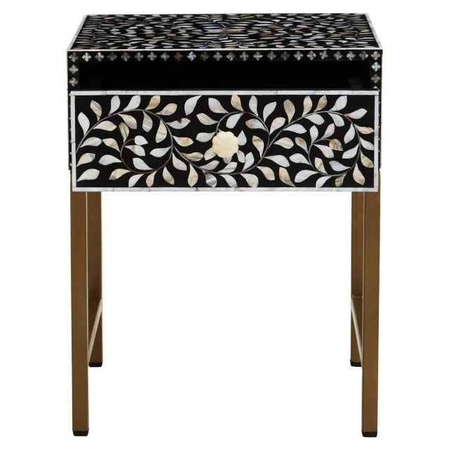 Premier Housewares Fusion 1 Drawer Side Table With Bone Inlay