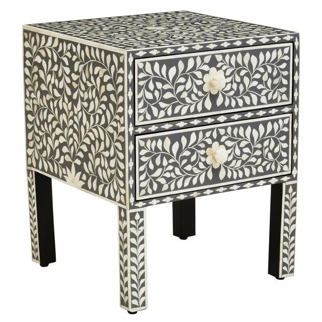 Premier Housewares Fusion 2 Drawer Side Table With Bone Inlay