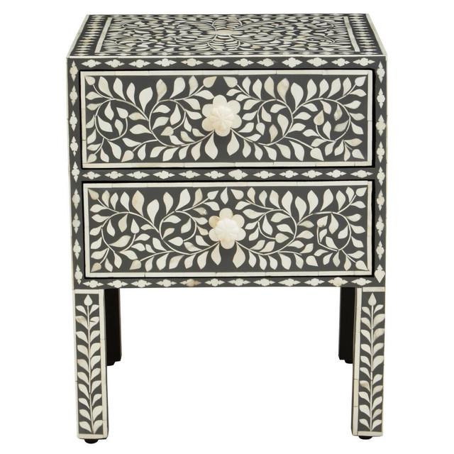 Premier Housewares Fusion 2 Drawer Side Table With Bone Inlay