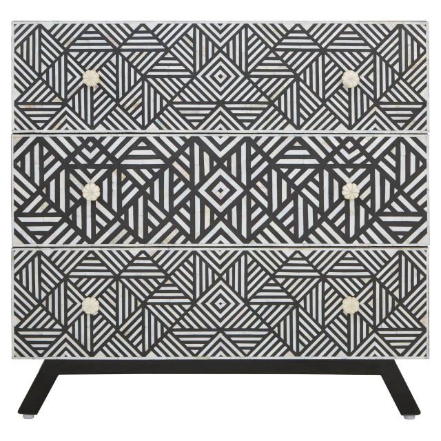 Premier Housewares Fusion Black And Mother Of Pearl Chest Of 3 Drawers