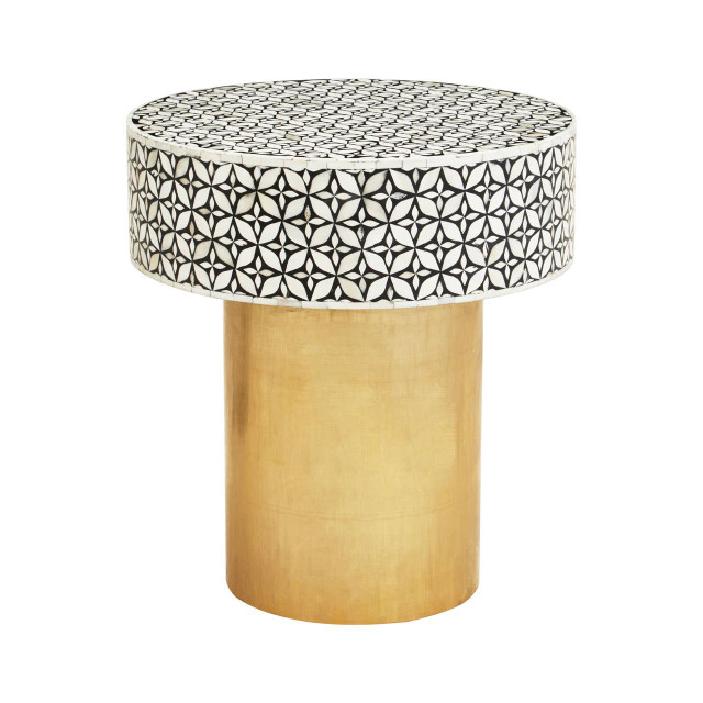 Premier Housewares Fusion Bone Inlay Round Side Table With Gold Base