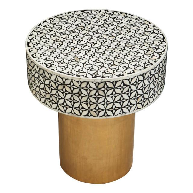Premier Housewares Fusion Bone Inlay Round Side Table With Gold Base