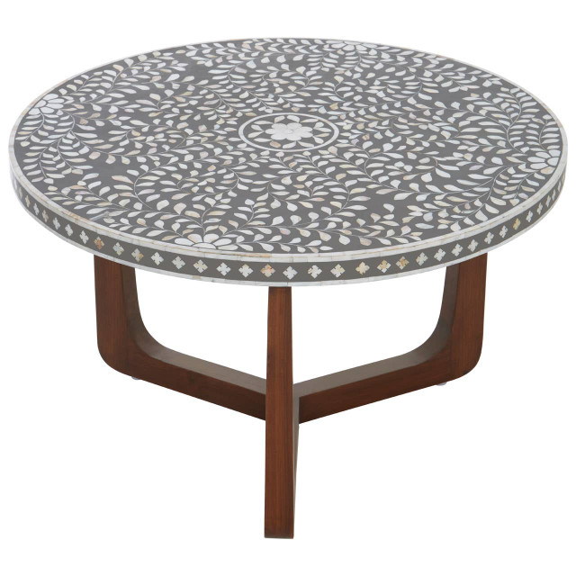 Premier Housewares Fusion Mother Of Pearl Design Round Coffee Table