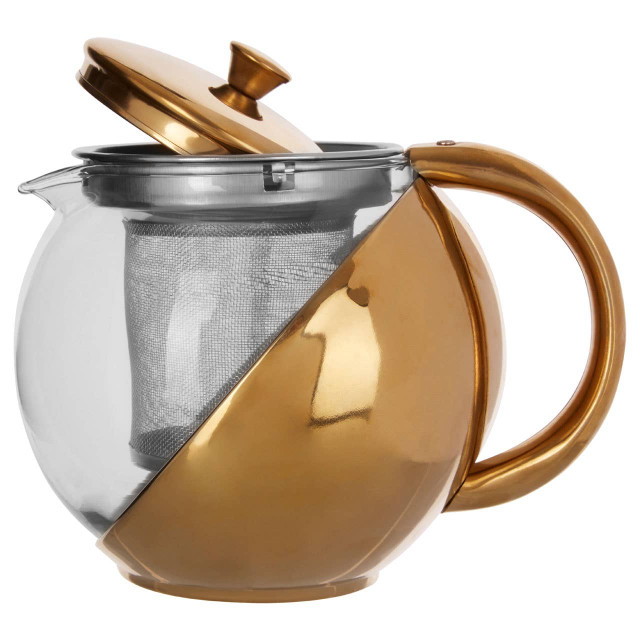 Premier Housewares Fuso Gold Finish Glass 600 Ml Teapot With Infuser