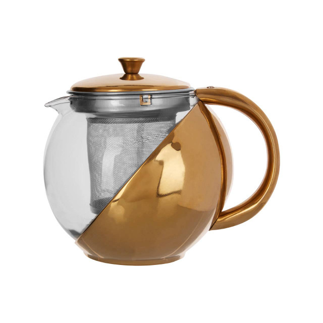 premier housewares Fuso Gold Finish Glass 600 ml Teapot With Infuser