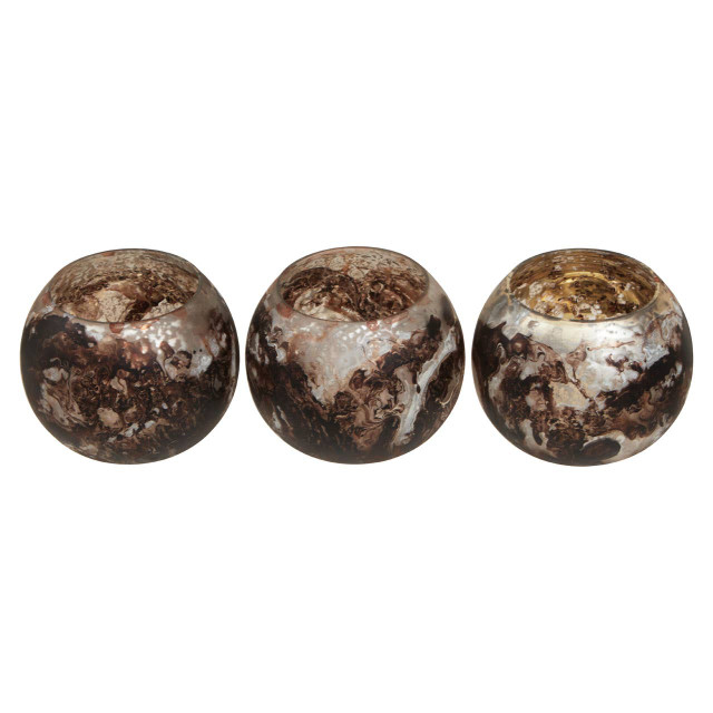 Premier Housewares Garan Set Of 3 Brown Marble Effect Tealight Holders
