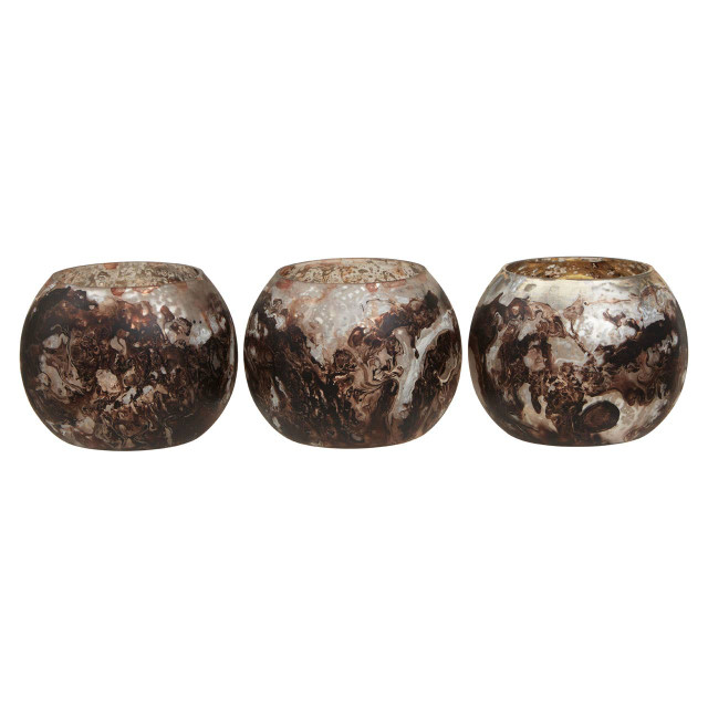premier housewares Garan Set Of 3 Brown Marble Effect Tealight Holders