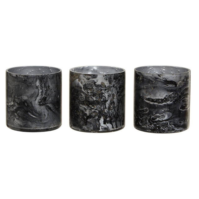 Premier Housewares Garan Set Of 3 Grey Marble Effect Tealight Holders