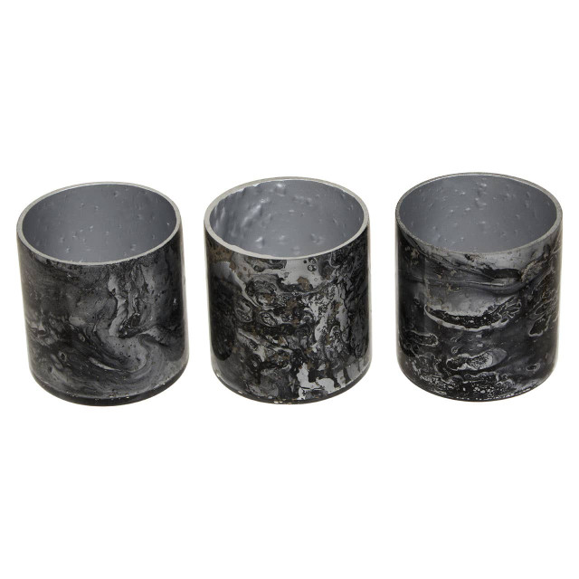 Premier Housewares Garan Set Of 3 Grey Marble Effect Tealight Holders