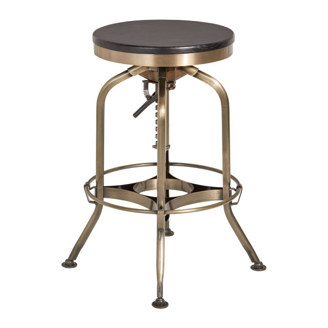 Premier Housewares Gator Brass Finish And Ash Wood Adjustable Bar Stool