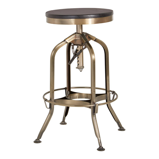 Premier Housewares Gator Brass Finish And Ash Wood Adjustable Bar Stool