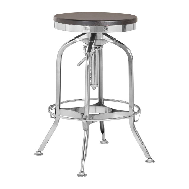 Premier Housewares Gator Chrome And Ash Wood Adjustable Bar Stool