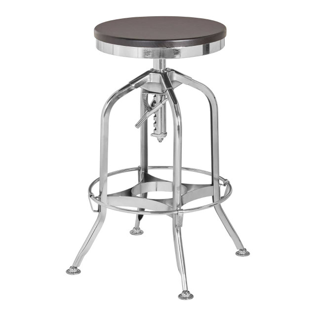 Premier Housewares Gator Chrome And Ash Wood Adjustable Bar Stool