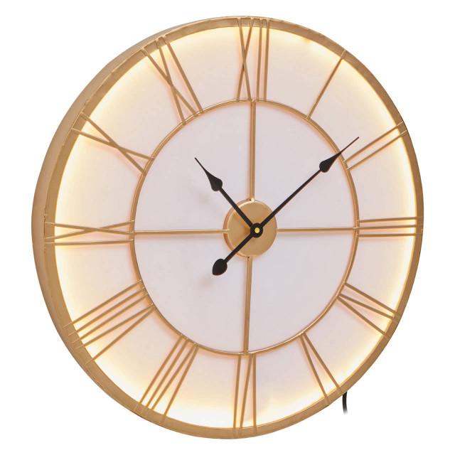 Premier Housewares Genova Small Gold And White LED Wall Clock