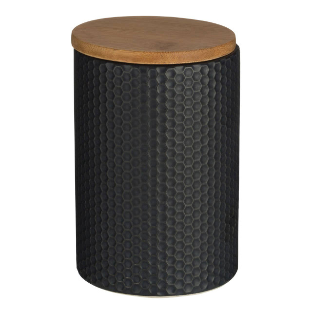 Premier Housewares Geome 750ml Black Canister With Bamboo Lid