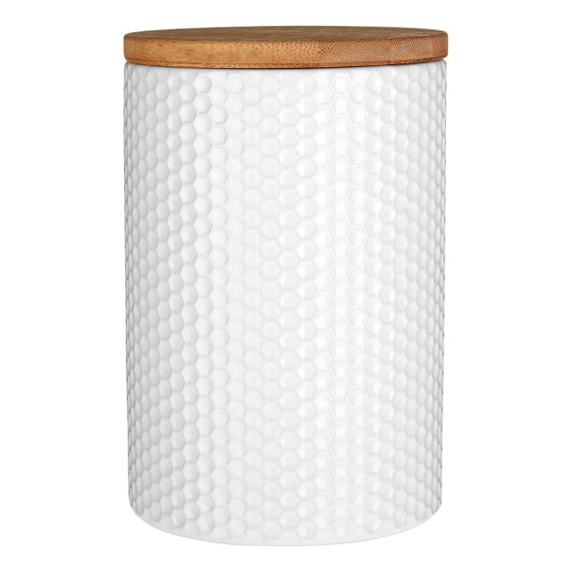 Premier Housewares Geome 750ml White Canister With Bamboo Lid