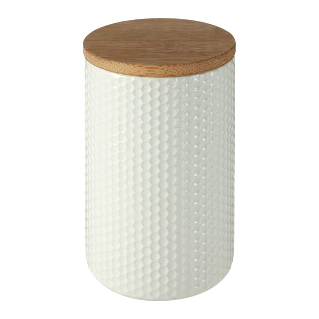 Premier Housewares Geome 750ml White Canister With Bamboo Lid