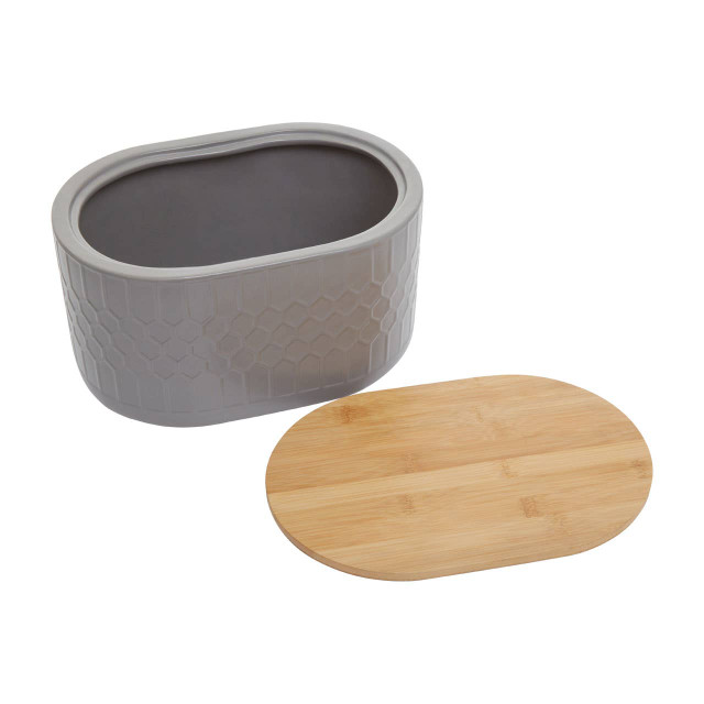 Premier Housewares Geome Grey Bread Bin In Stoneware