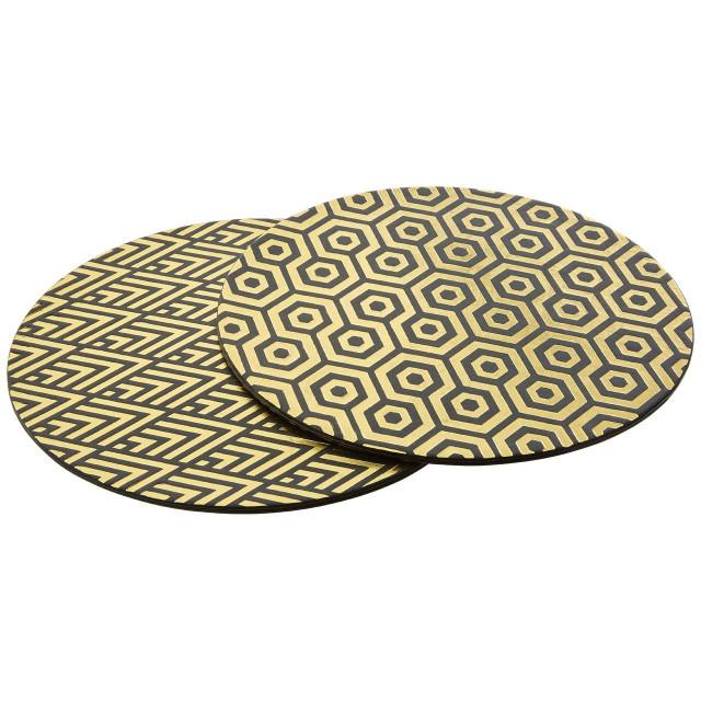 Premier Housewares Geome Set Of 4 Leather Effect Black And Gold Deco Placements