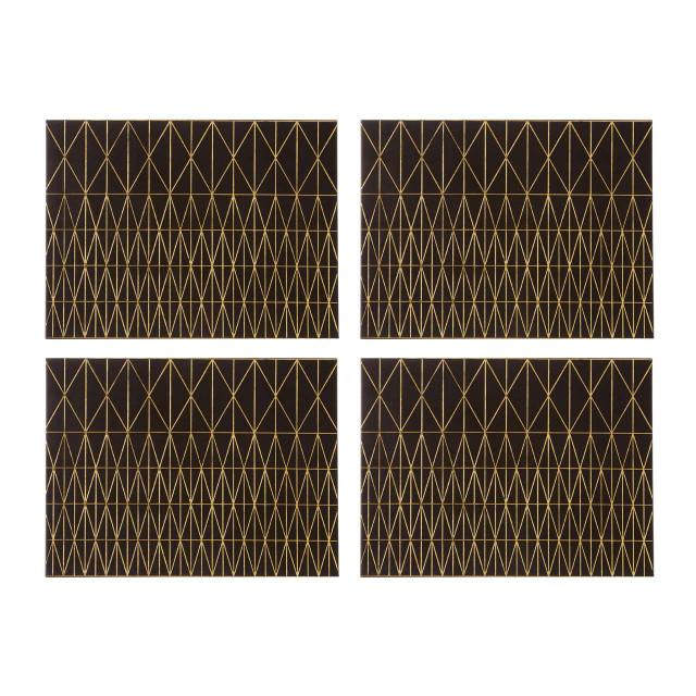 premier housewares Geome Set of 4 Leather Effect Black and Gold Prism Placemats