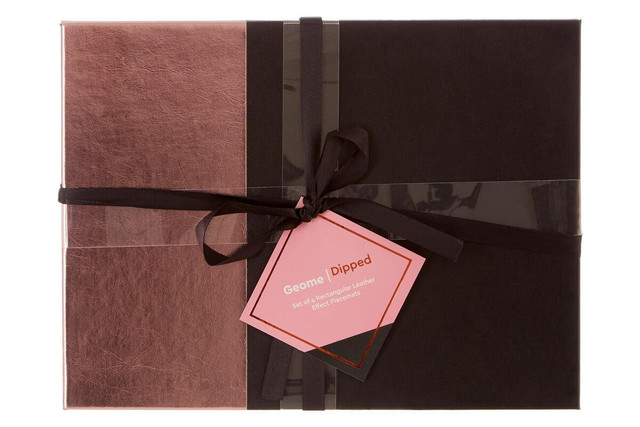 Premier Housewares Geome Set Of 4 Leather Effect Black And Rose Gold Placemats