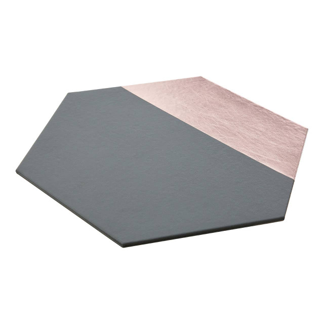 Premier Housewares Geome Set Of 4 Leather Effect Grey And Rose Gold Hexagon Placements