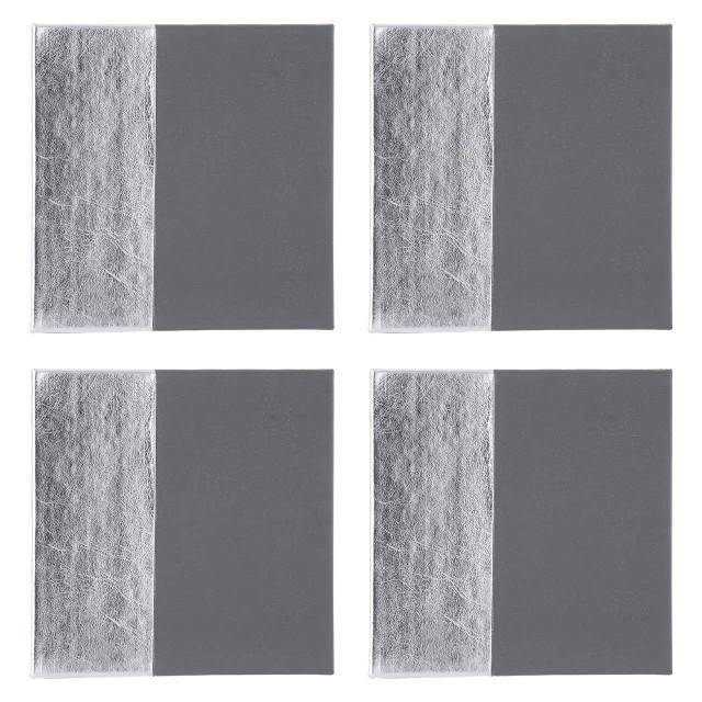 premier housewares Geome Set of 4 Leather Effect Grey And Silver Coasters