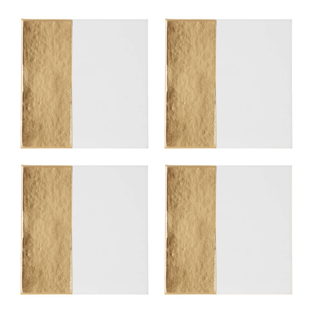 premier housewares Geome Set of 4 Square White and Gold Coasters