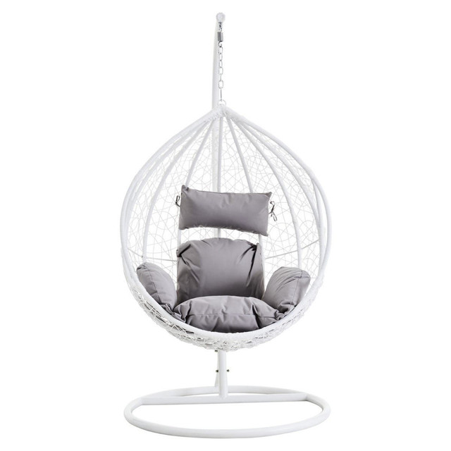 Premier Housewares Goa White Rattan Effect Hanging Chair With Grey Cushions