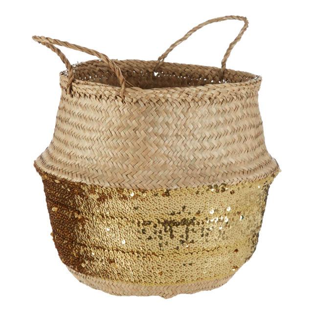 premier housewares Gold Sequin Large Seagrass Basket