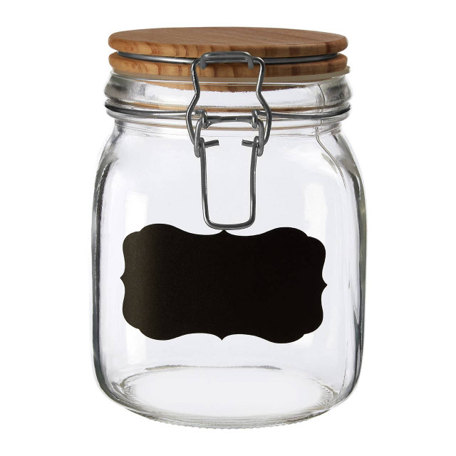 Premier Housewares Grocer Glass Storage Jar With Wooden Lid 1000ml