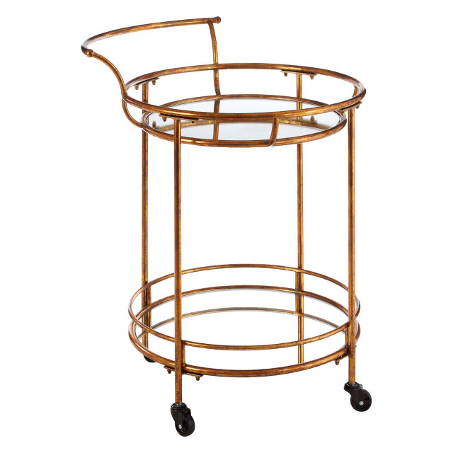 Premier Housewares Hadley 2 Tier Gold Finish Drinks Trolley