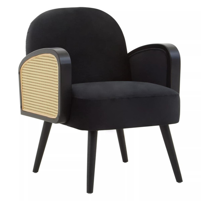 Premier Housewares Hala Black Velvet And Rattan Armchair